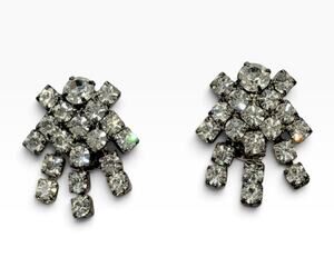 Bluette France Rhinestone Articulated Dangle Shoe Clips Silver Tone 1960s 1.25"